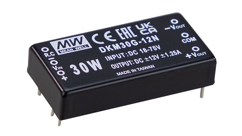 DKM30-N, 30W isolerede DC/DC-konvertere monteret i DIP 2” x 1”, fra MEAN WELL. Forhandler er Power Technic. Ring 70 208 210 for mere information.