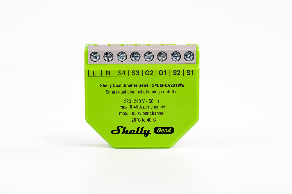 Shelly Dimmer Gen4 til trådløs lysdæmpning via Bluetooth